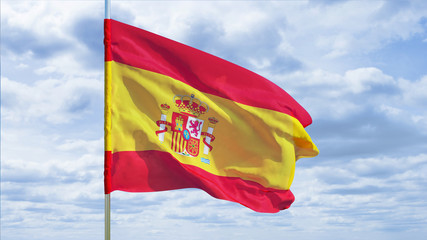 Flag of Spain against the sky. 3D rendering.