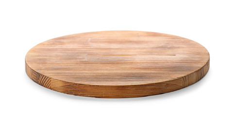 Wooden board on white background. Kitchen accessory