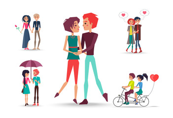 Loving Girls and Boys with Red Hearts on White