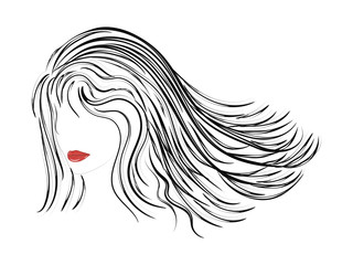Female image - red lips and long hair - isolated on white background - art vector.