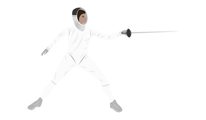 Obraz premium Fencer with rapier - isolated on white background - art vector. Sports Poster