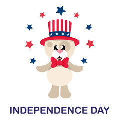 4 july cartoon cute dog in hat with stars and text