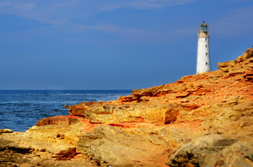 Fototapeta na wymiar Lighthouse at cape Tarkhankut in Crimea Ukraine