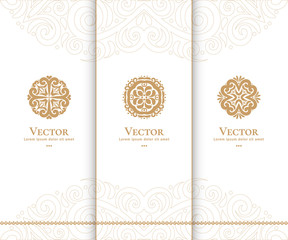 Vector emblem. Elegant, classic elements. Can be used for jewelry, beauty and fashion industry. Great for logo, monogram, invitation, flyer, menu, brochure, postcard, background, or any desired idea.