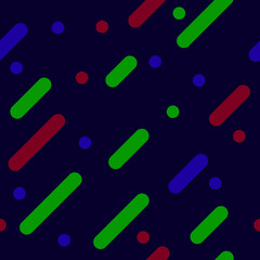Multicolored seamless pattern of lines and circles on a blue background