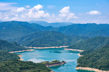 Fototapeta na wymiar Thousand Island Lake from Shiding Crocodile Island at Feitsui Dam in Shiding District, New Taipei, Taiwan.