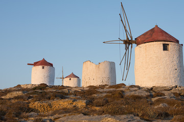 A series of deserted windmills at the top of Chora of Amorgos