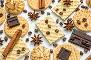Assorted cookie anise star coffee cinnamon waffles