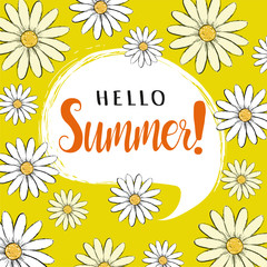  Hello summer greeting card with daisies 