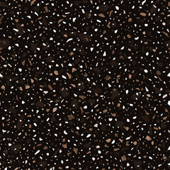 Terrazzo flooring vector seamless pattern in brown colors. Classic italian type of floor in Venetian style composed of natural stone, granite, quartz, marble, glass and concrete - 204537532