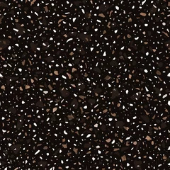 Gardinen Terrazzo flooring vector seamless pattern in brown colors. Classic italian type of floor in Venetian style composed of natural stone, granite, quartz, marble, glass and concrete © lalaverock
