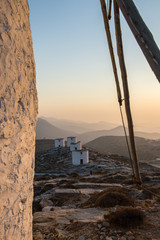 A series of deserted windmills at the top of Chora of Amorgos