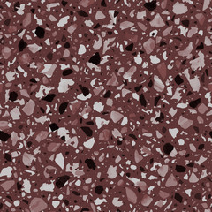 Terrazzo flooring vector seamless pattern in dark red colors. Classic italian type of floor in Venetian style composed of natural stone, granite, quartz, marble, glass and concrete - 204537577
