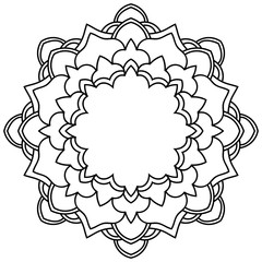 Ornamental round doodle flower isolated on white background. Black outline mandala, frame. Geometric circle element. Vector illustration.