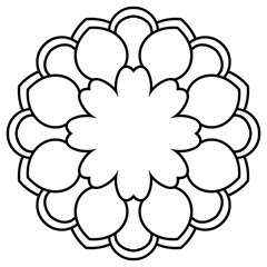 Ornamental round doodle flower isolated on white background. Black outline mandala, frame. Geometric circle element. Vector illustration.
