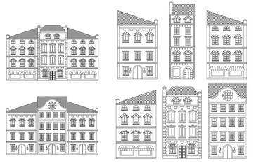 Fototapeta premium Houses. Old european city street with buildings. Outline drawing