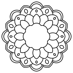 Ornamental round doodle flower isolated on white background. Black outline mandala, frame. Geometric circle element. Vector illustration.
