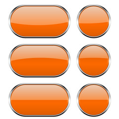 Orange glass buttons with chrome frame. 3d icons