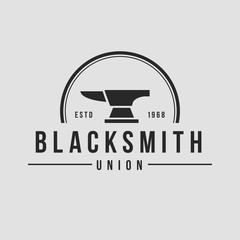 Blacksmith smith union shoer anvil logo set. Smith allince logos. Heavy industry.