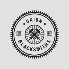 Blacksmith smith union shoer anvil logo set. Smith allince logos. Heavy industry.