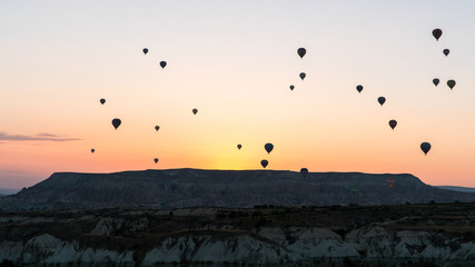 The great tourist attraction of Cappadocia - balloon flight. Cappadocia is known around the world as one of the best places to fly with hot air balloons. Goreme, Cappadocia, Turkey.