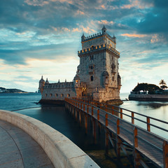 Fototapeta premium Belem Tower on the Tagus River in sunset. Lisbon, Portugal.