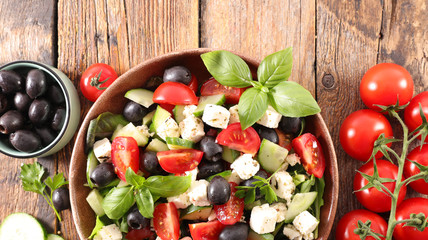 salad with feta, tomato, olive and basil