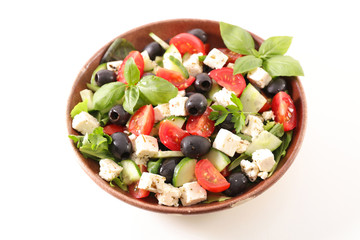 salad with feta, tomato, olive and basil