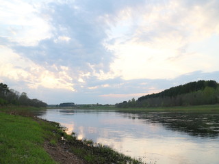 spring river in the evening