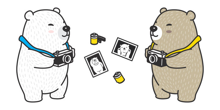 bear vector icon logo polar bear panda character cartoon camera film illustration doodle