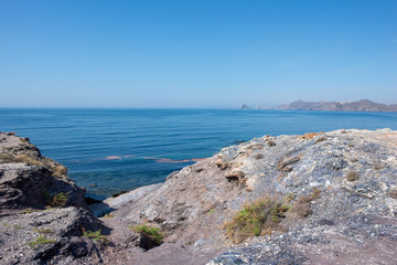 The sea in Calabardina under the blue sky, Murcia