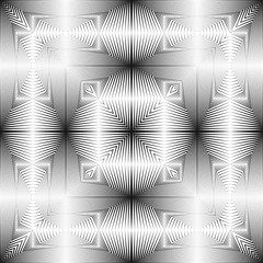 Abstract halftone lines creative geometric seamless pattern. Vector modern design optical illusion black and white background.