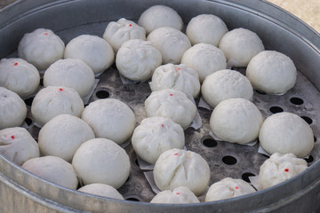 Steame stuff bun or salapao., Dim Sum on street food of Thailand