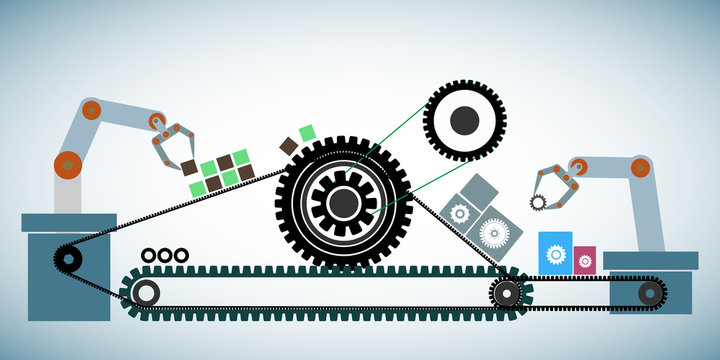 Concept of Agile software development methodology, represents through cogwheels connected with cog belt
