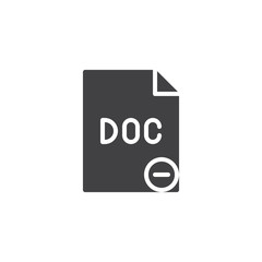 DOC file delete vector icon. filled flat sign for mobile concept and web design. Paper document minus simple solid icon. Symbol, logo illustration. Pixel perfect vector graphics