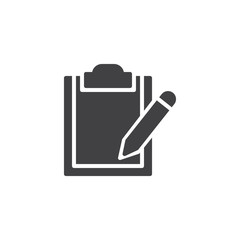 Paper clipboard and pencil vector icon. filled flat sign for mobile concept and web design. Writing document simple solid icon. Form symbol, logo illustration. Pixel perfect vector graphics