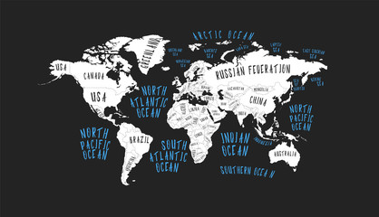 Poster Earth map with the name of the countries