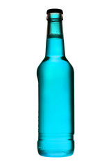 butelka z niebieskim płynem