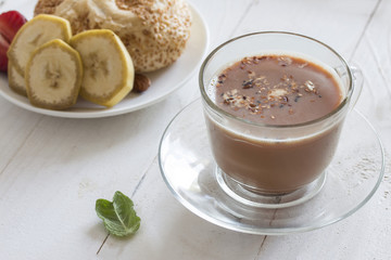 one small mug of fragrant cocoa with milk close