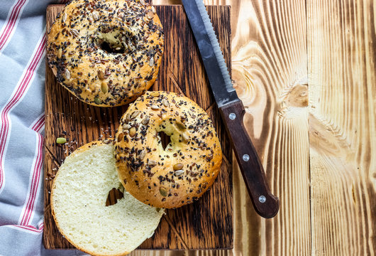 Fresh bread bagel with seed