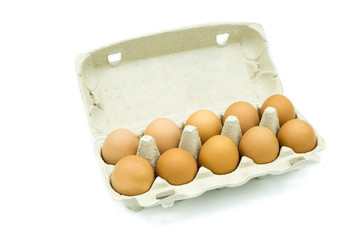 Eierkartion Eier karton isoliert freigestellt auf weißen Hintergrund, Freisteller