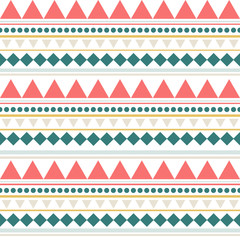 Striped ethnic seamless pattern with dots, triangles, stripes, squares. Tribal linear geometrical background. Vector illustration.