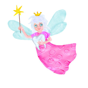 3d rendered tooth fairy with teeth cartoon character isolated on white
