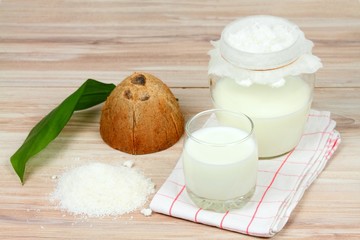 Homemade fresh coconut milk after filtering. 