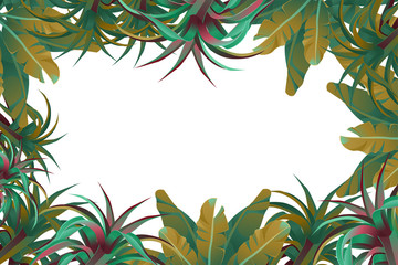 Frame tropical jungle. Stylized plants and leaves. Vector illustration.