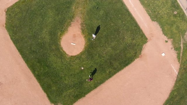 Aerial Top View of Baseball Field and Catch Ball