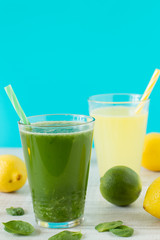 Beverage made from fresh lemons, lime, spinach and matcha
