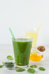 Beverage made from fresh lemons, lime, spinach and matcha