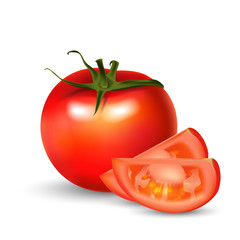 Red tomato slices isolated on white background.