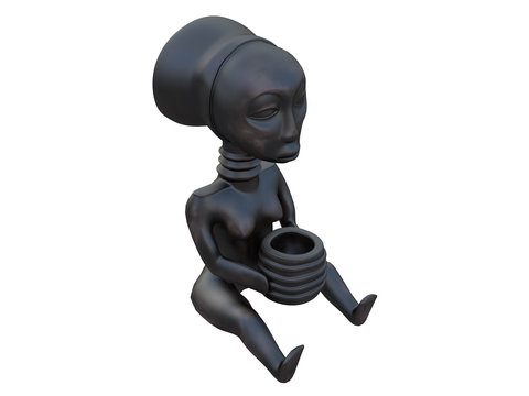 Black African Sculpture Of A Woman With A Vessel Isolated On A White Background 3d Rendering